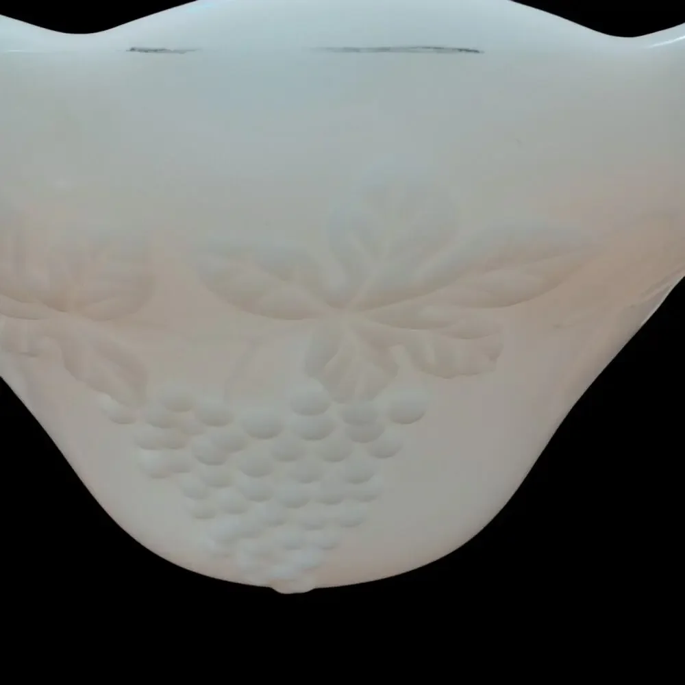 Anchor Hocking Milk Glass Harvest Grape Punch Bowl w/ 12 Matching Cups & Hooks